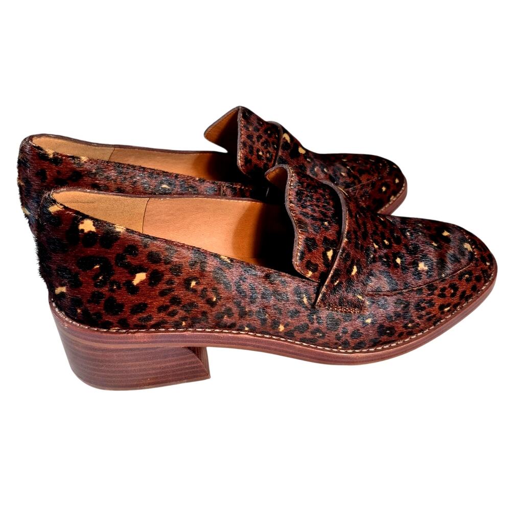 Madewell Alex Chunky Heel Loafers Painted Leopard Calf Hair Finish Brown/ Blk 10